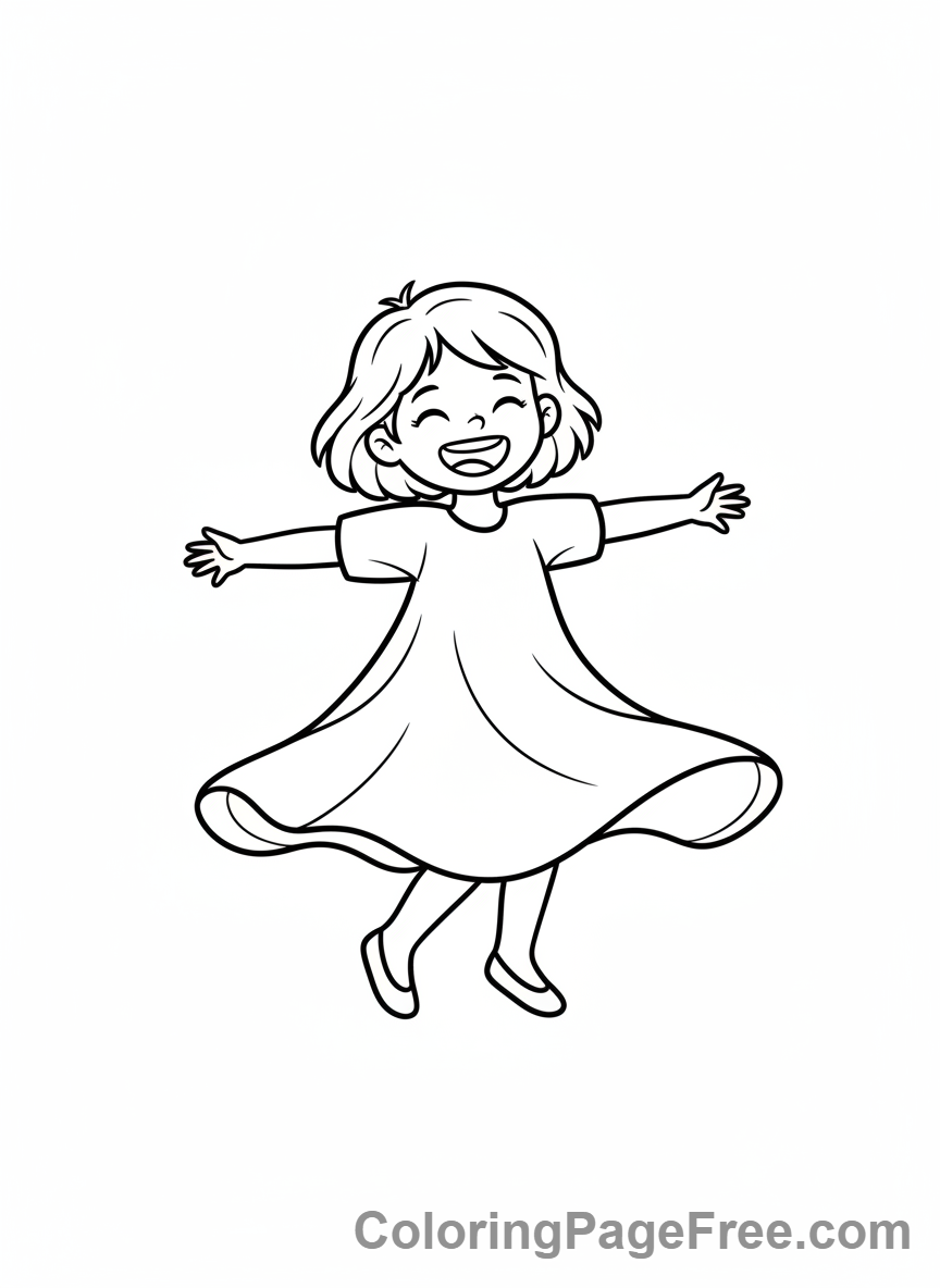 Dance coloring page - Child twirling happy