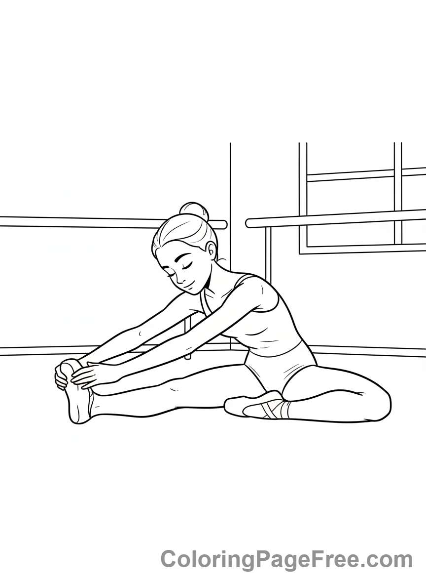 Dance coloring page - Dancer stretching warm-up