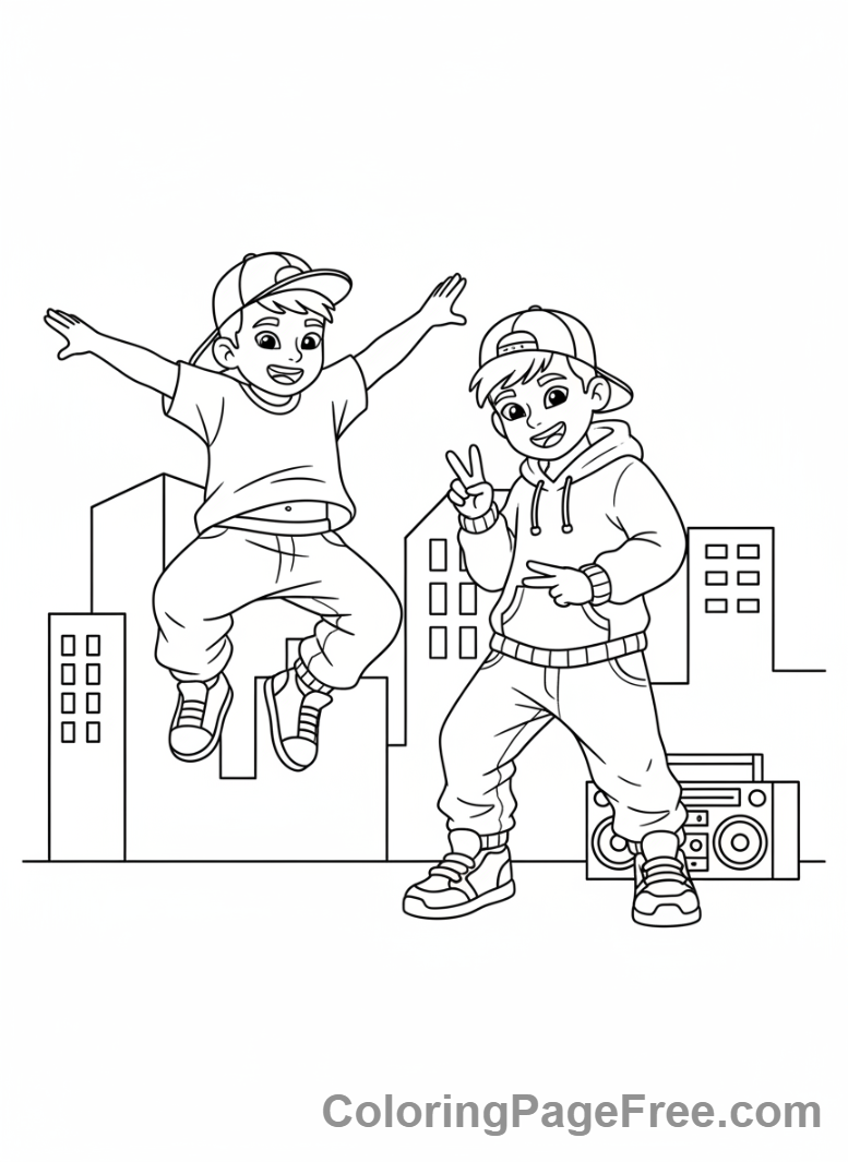 Dance coloring page - Kids hip hop