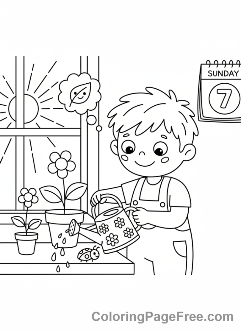 Days Of The Week coloring page - Sunday helping chores