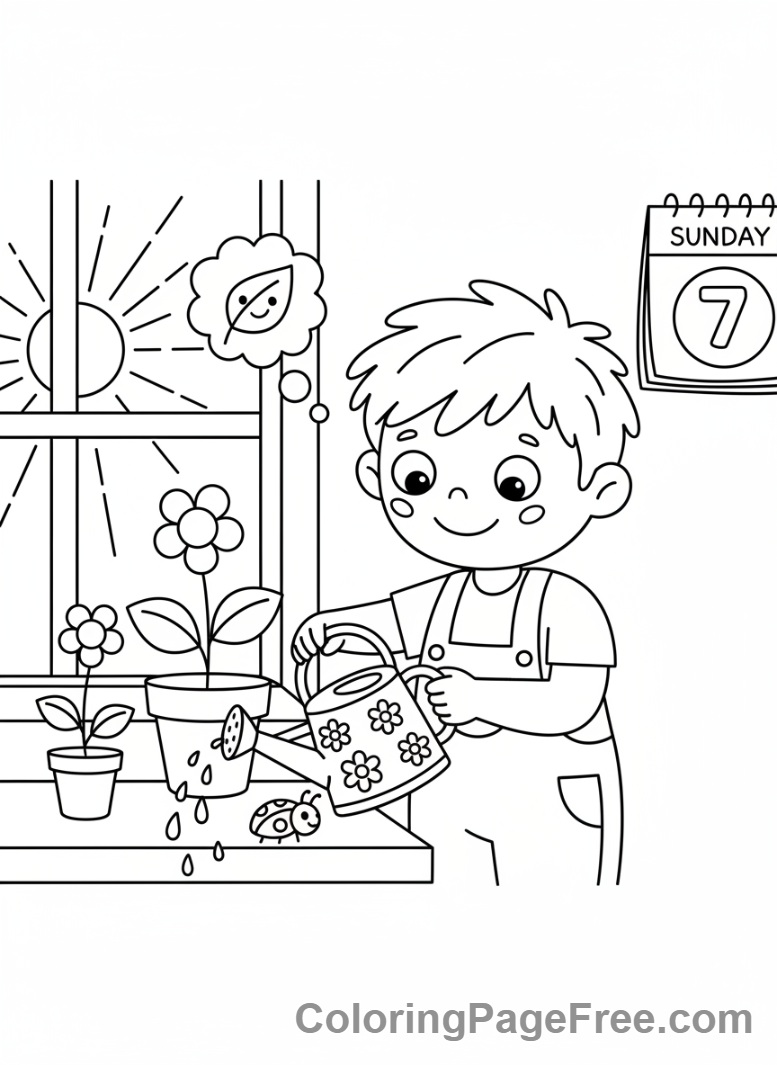 Days Of The Week coloring page - Sunday helping chores