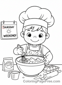 Days Of The Week coloring page - Thursday baking cookies