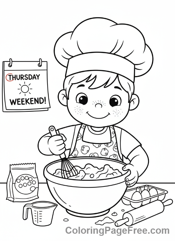 Days Of The Week coloring page - Thursday baking cookies