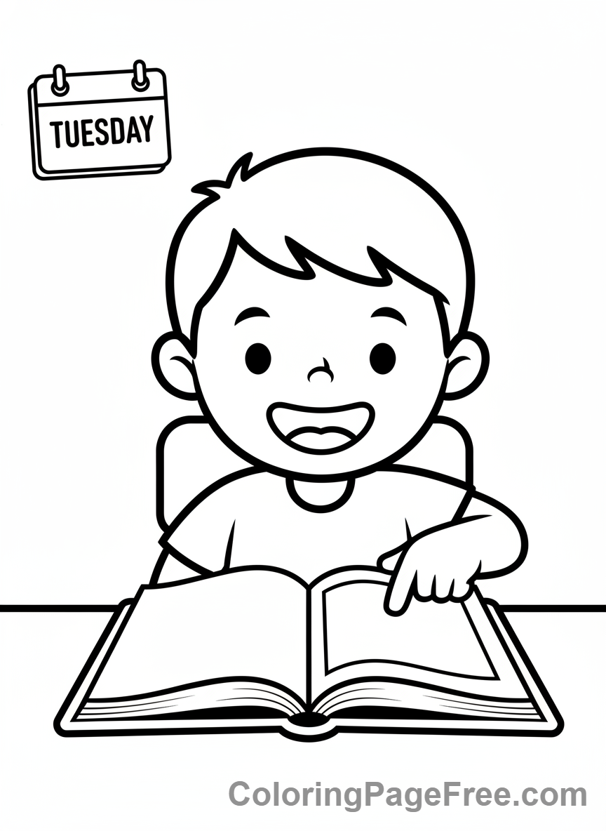 Days Of The Week coloring page - Tuesday reading story