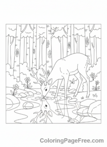 Deer coloring page - Deer drinking stream