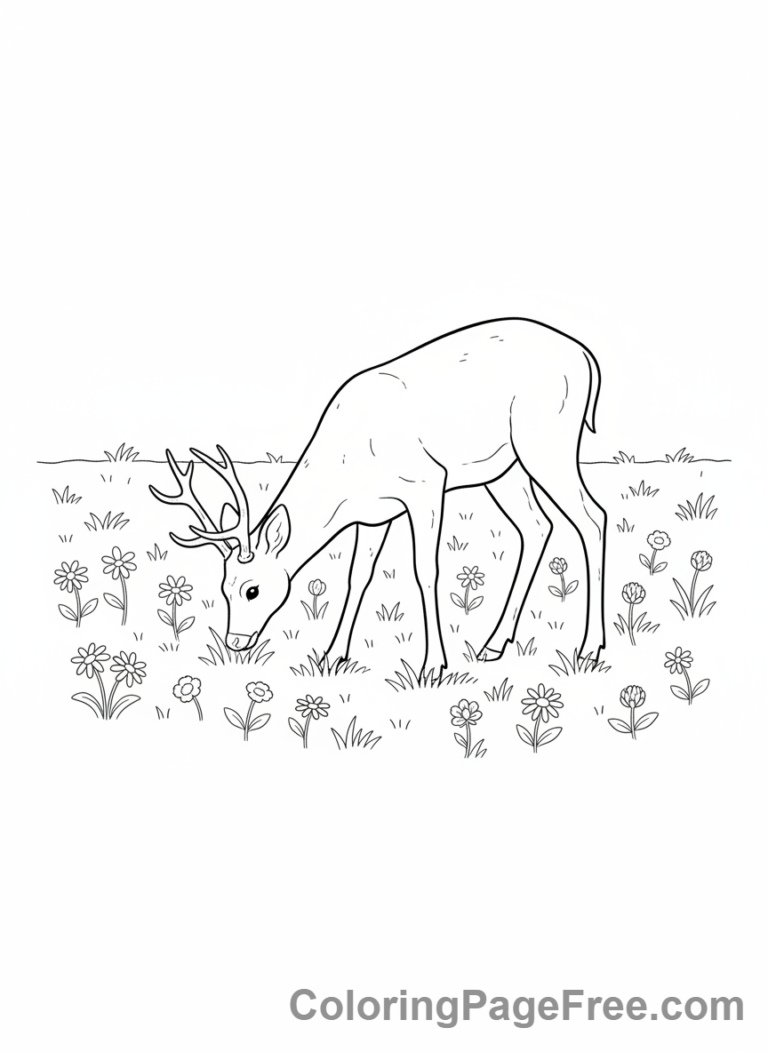 Deer coloring page - Deer grazing field
