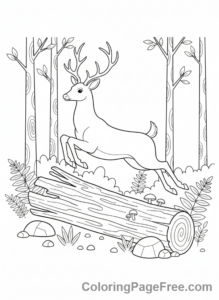 Deer coloring page - Deer jumping log
