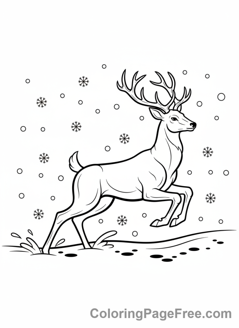 Deer coloring page - Deer running snow