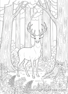 Deer coloring page - Deer standing forest