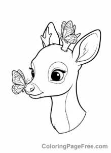 Deer coloring page - Deer watching butterfly
