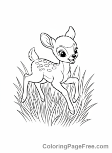 Deer coloring page - Fawn playing grass