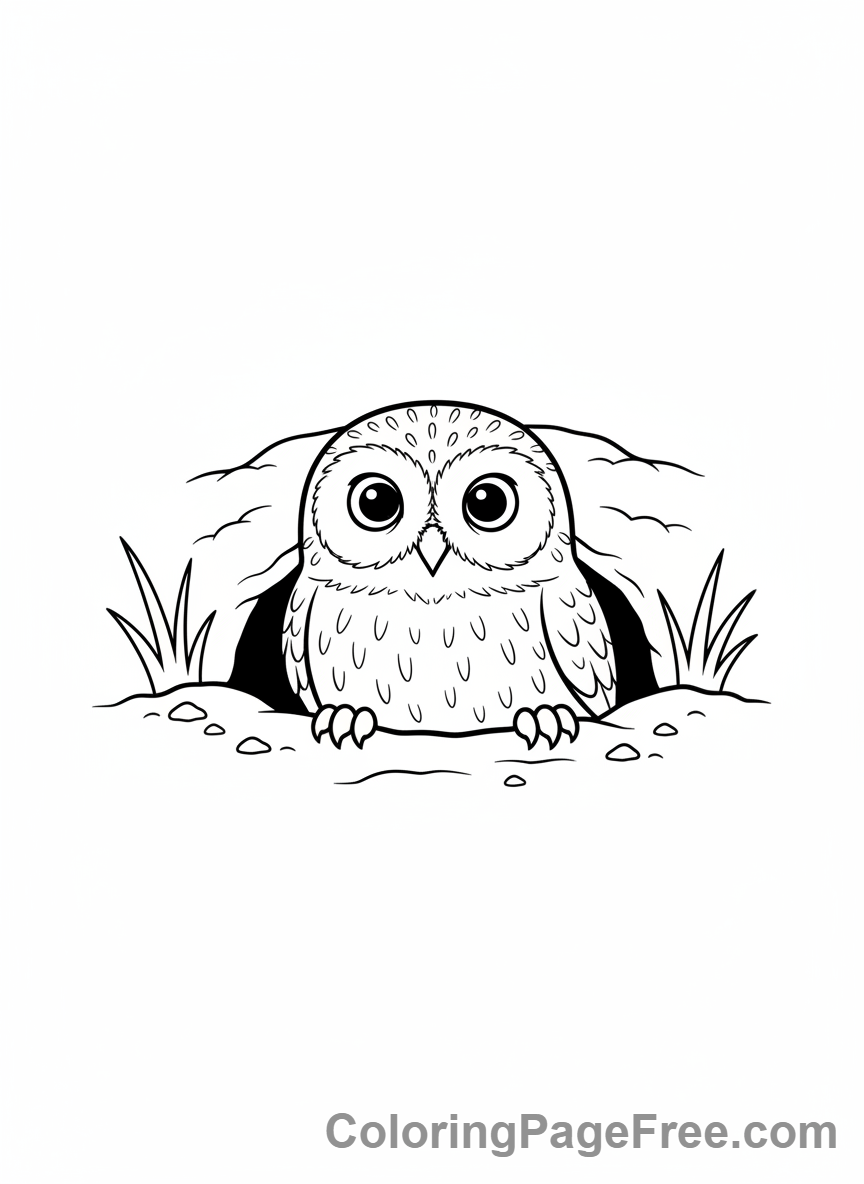 Desert Animals coloring page - Burrowing Owl peeking hole