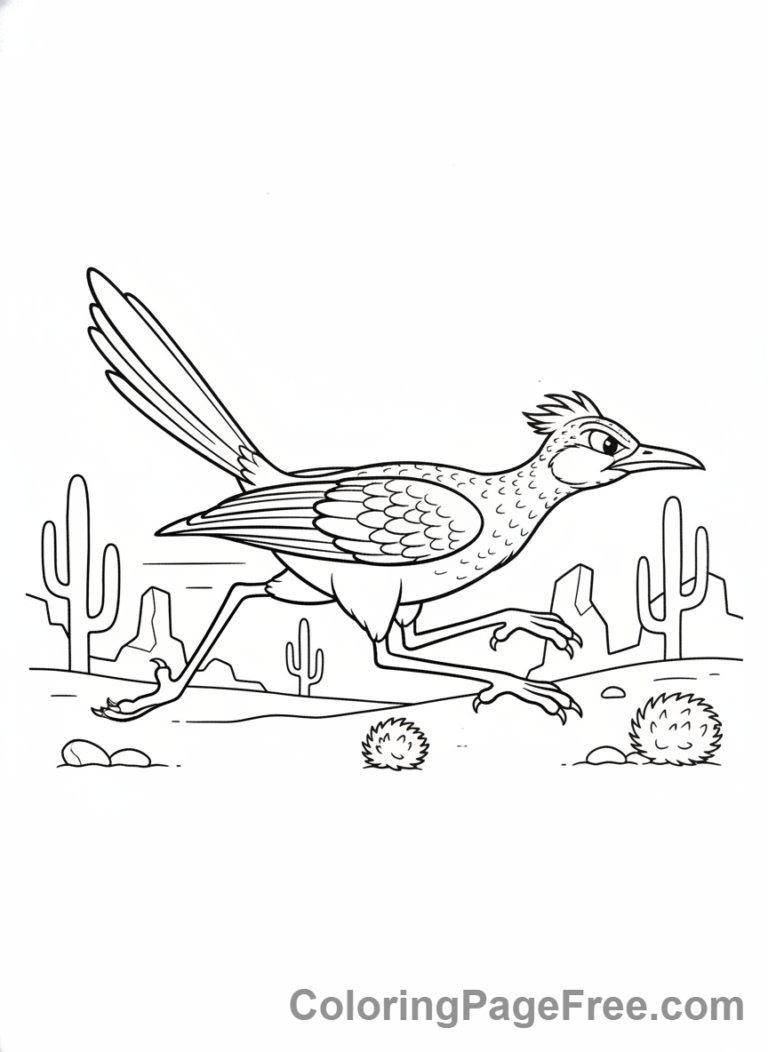 Desert Animals coloring page - Roadrunner running fast