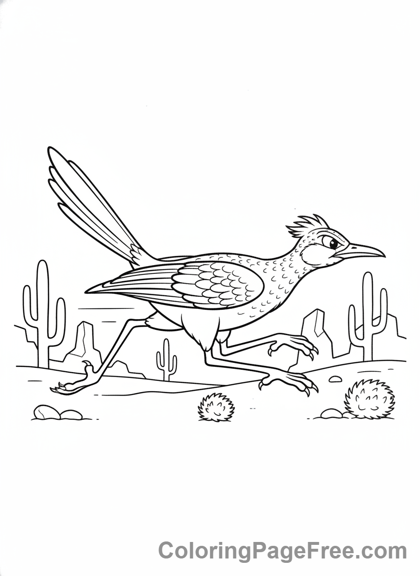 Desert Animals coloring page - Roadrunner running fast