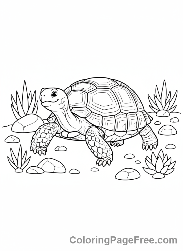 Desert Animals coloring page - Tortoise walking slowly
