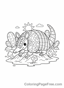 Desert coloring page - Armadillo digging sand