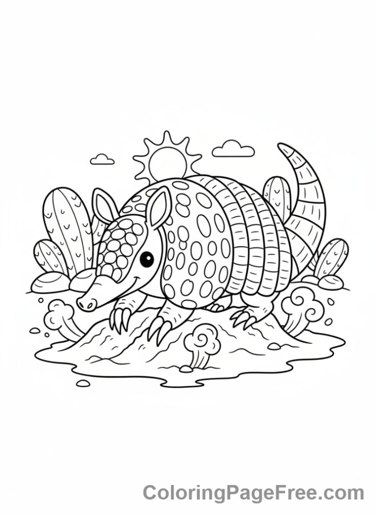 Desert coloring page - Armadillo digging sand