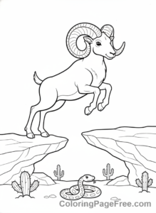 Desert coloring page - Bighorn sheep jumping
