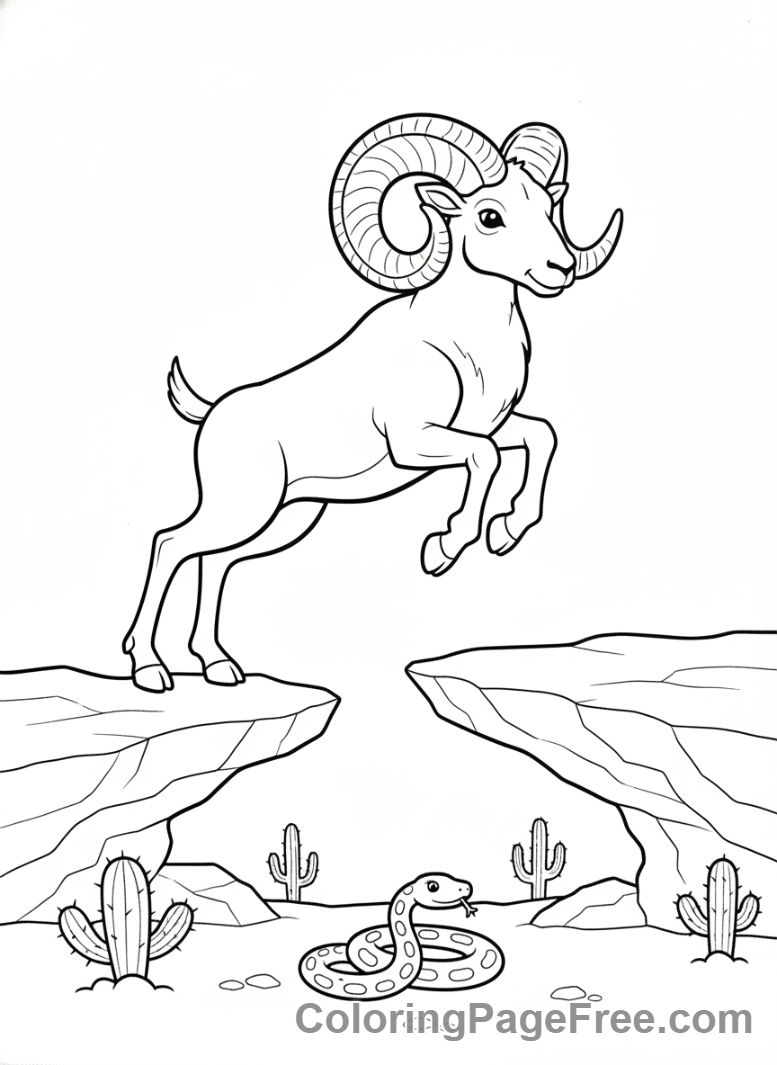 Desert coloring page - Bighorn sheep jumping