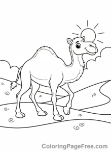 Desert coloring page - Camel walking desert