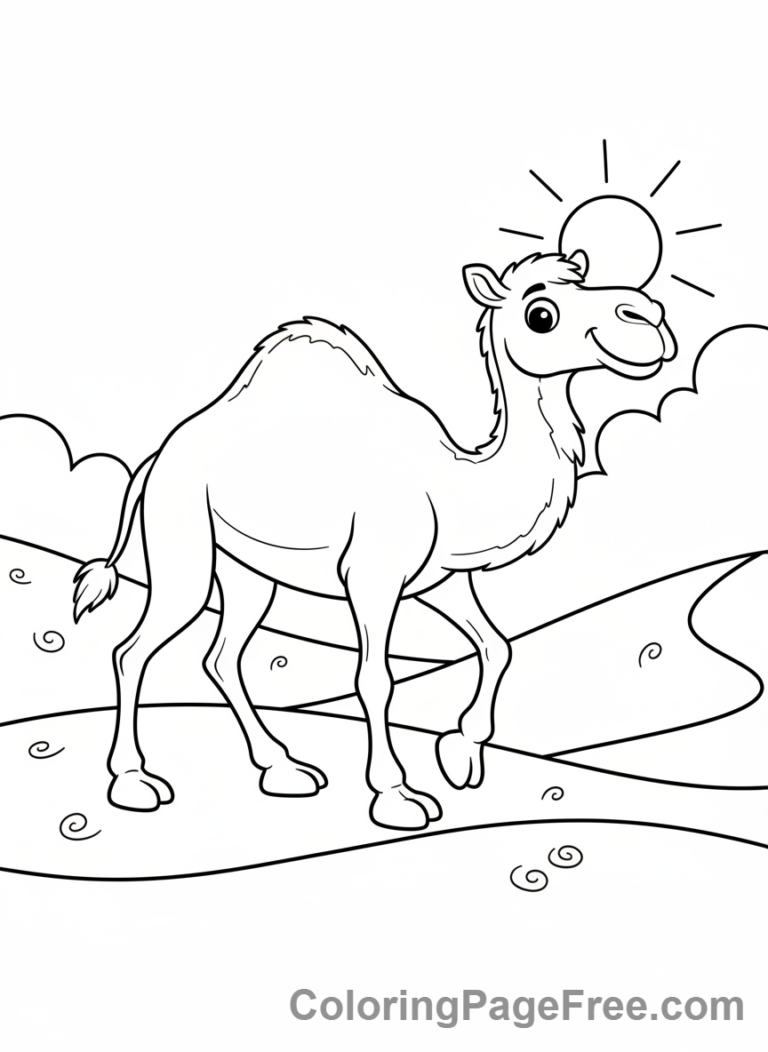 Desert coloring page - Camel walking desert