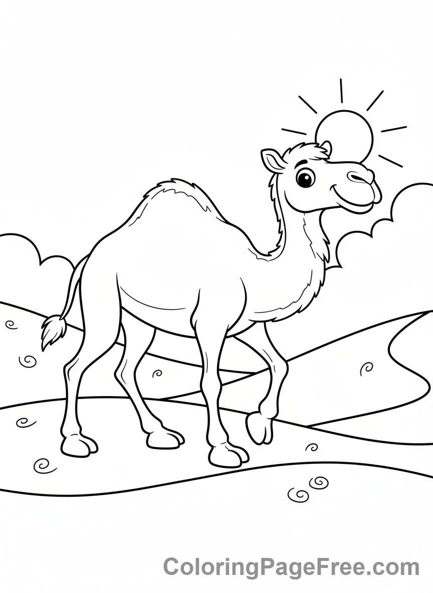 Desert coloring page - Camel walking desert