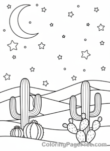 Desert coloring page - Desert night stars