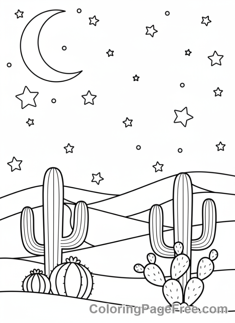 Desert coloring page - Desert night stars