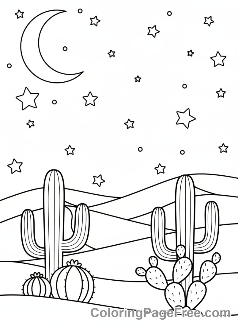 Desert coloring page - Desert night stars