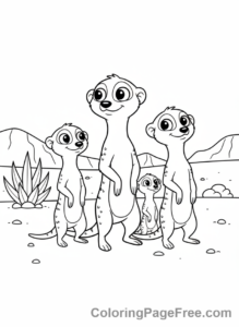 Desert coloring page - Meerkat family watching