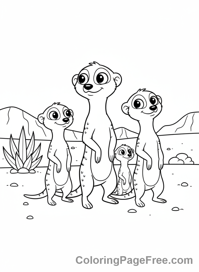 Desert coloring page - Meerkat family watching