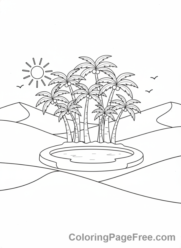 Desert coloring page - Oasis palm trees