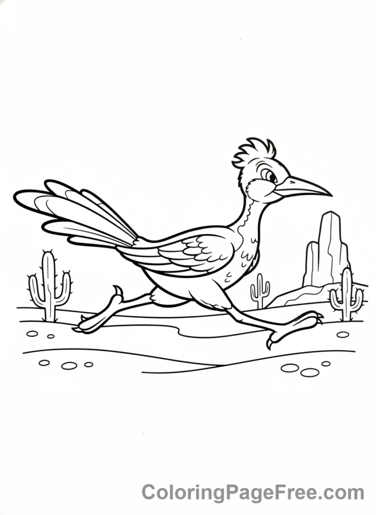 Desert coloring page - Roadrunner running fast