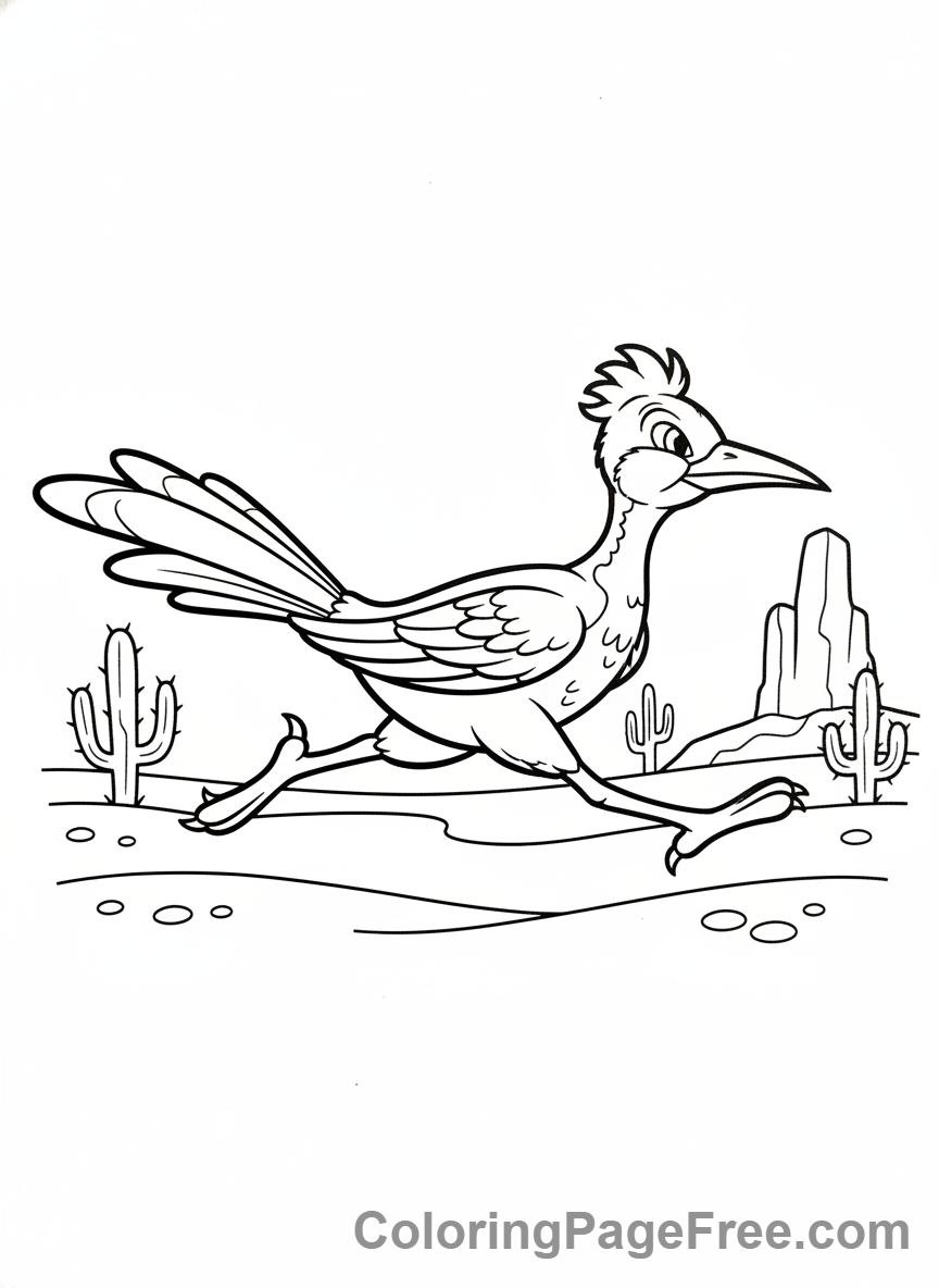 Desert coloring page - Roadrunner running fast