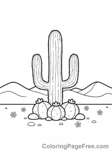 Desert coloring page - Saguaro cactus desert