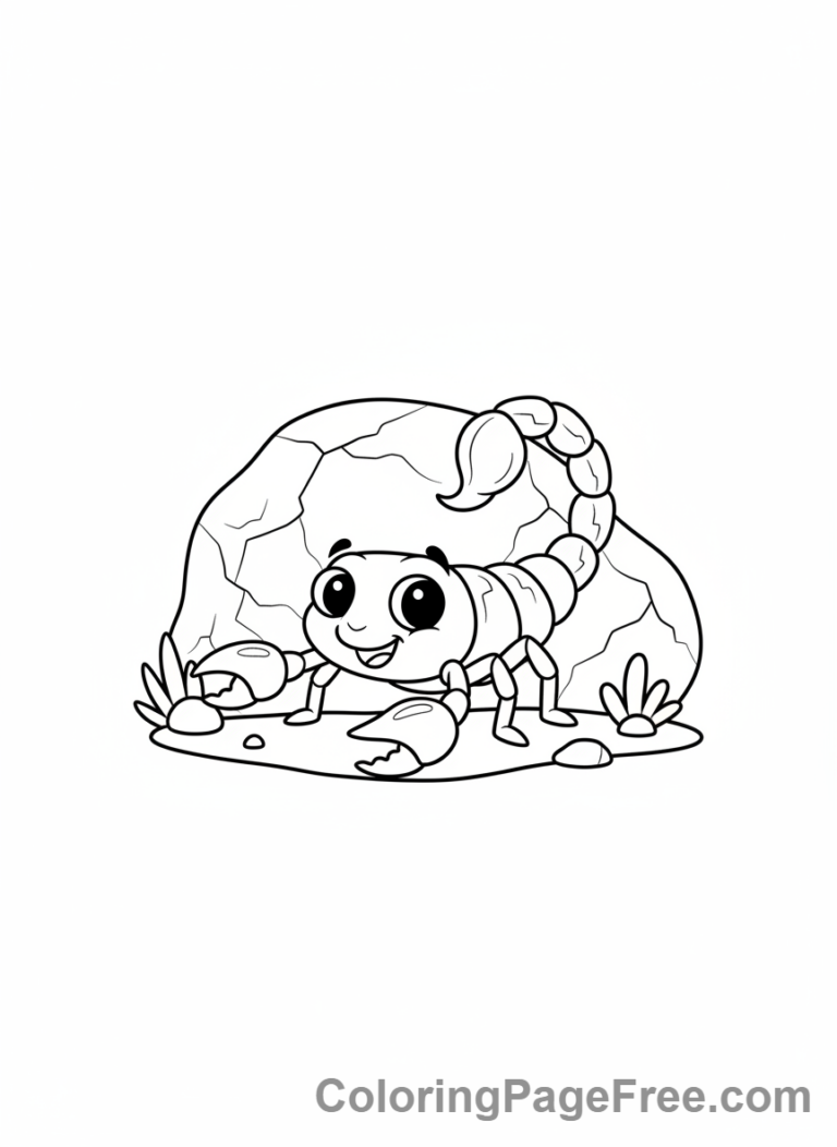 Desert coloring page - Scorpion hiding rock