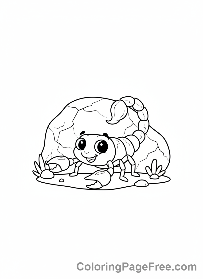 Desert coloring page - Scorpion hiding rock