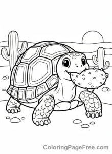 Desert coloring page - Tortoise eating cactus