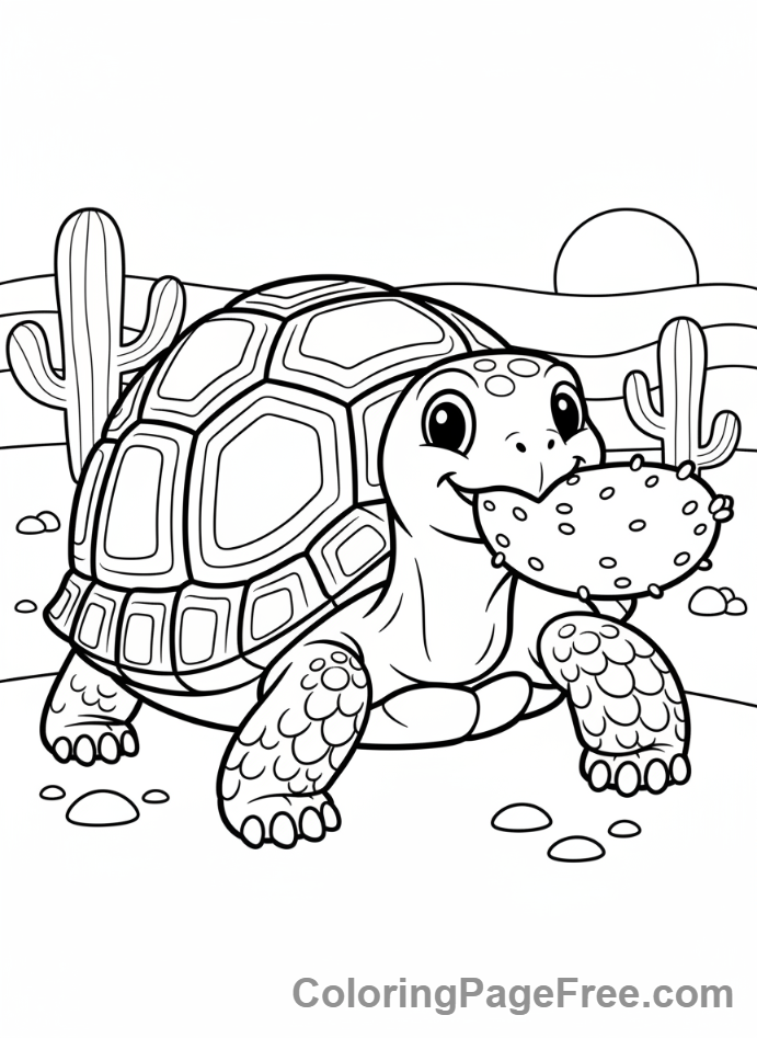 Desert coloring page - Tortoise eating cactus