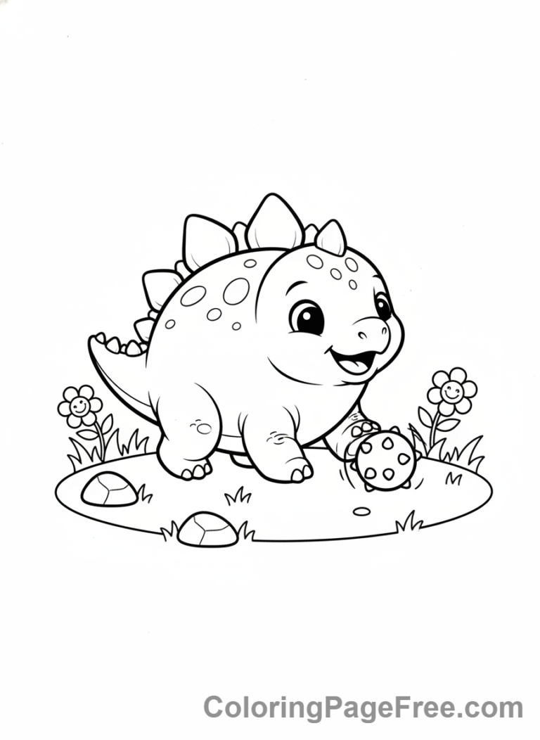 Dinosaur coloring page - Baby Stegosaurus playing