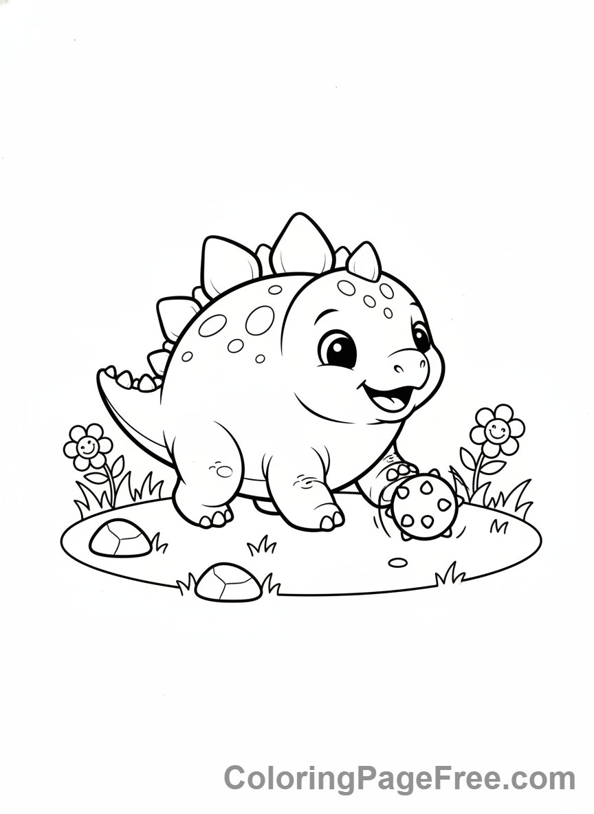 Dinosaur coloring page - Baby Stegosaurus playing