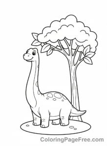 Dinosaur coloring page - Brontosaurus eating leaves