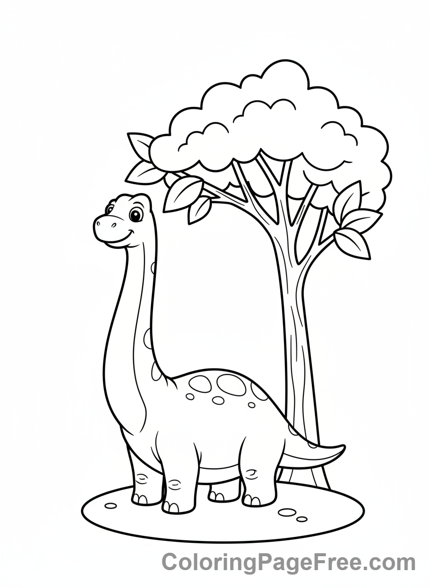 Dinosaur coloring page - Brontosaurus eating leaves