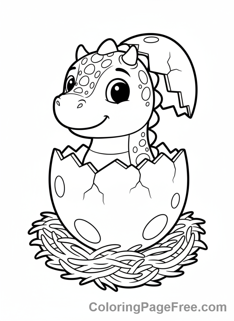 Dinosaur coloring page - Dino egg hatching