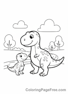 Dinosaur coloring page - Mama T-Rex baby