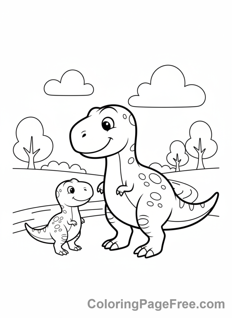 Dinosaur coloring page - Mama T-Rex baby