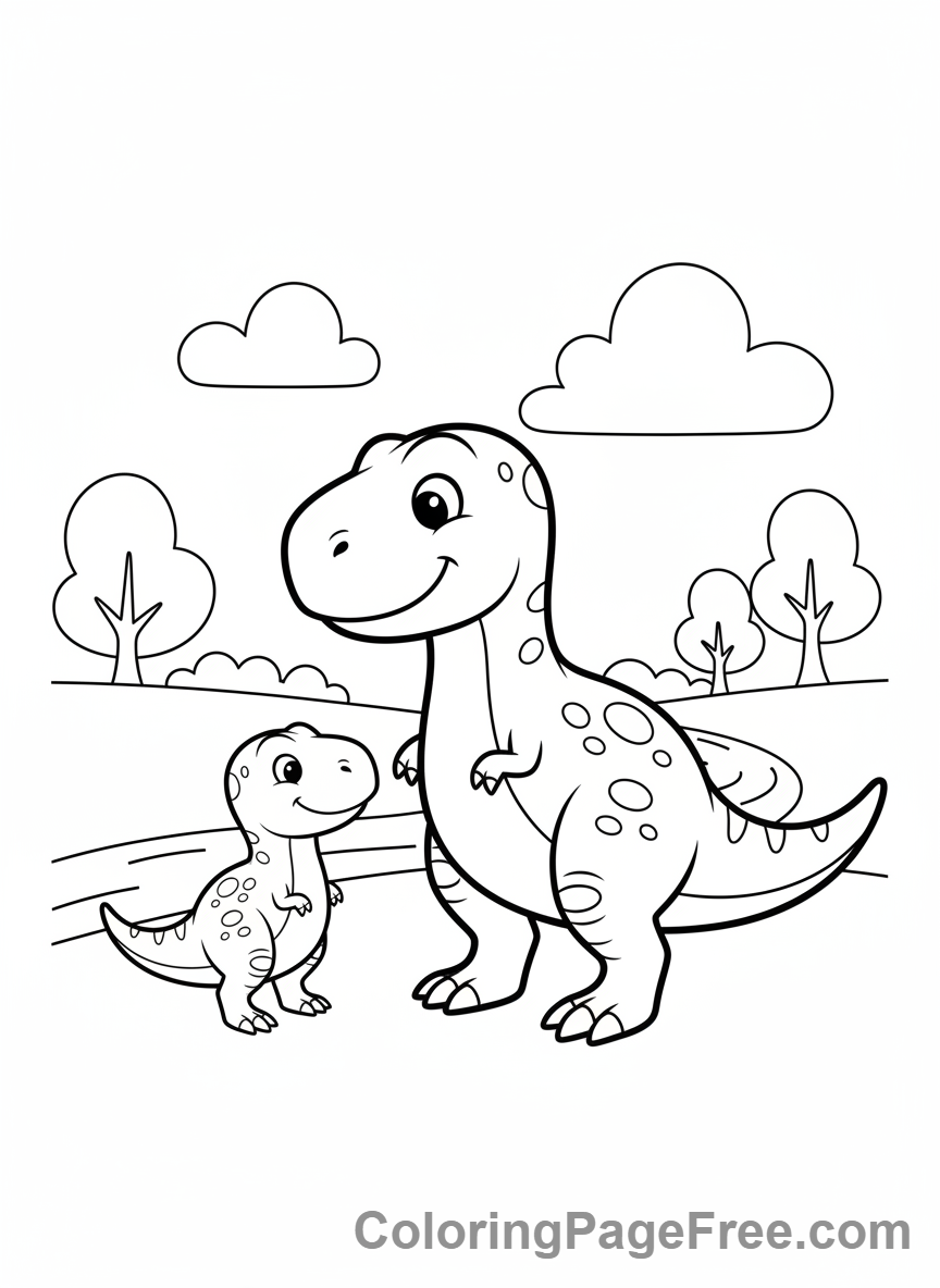 Dinosaur coloring page - Mama T-Rex baby
