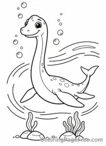 Dinosaur coloring page - Plesiosaur swimming ocean