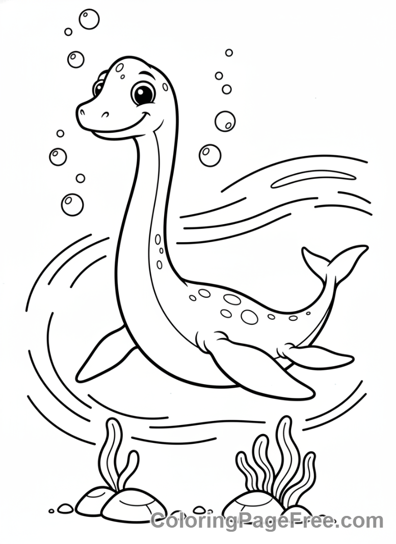 Dinosaur coloring page - Plesiosaur swimming ocean