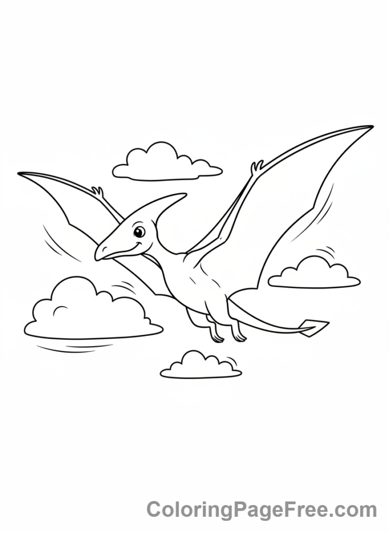 Dinosaur coloring page - Pterodactyl flying high